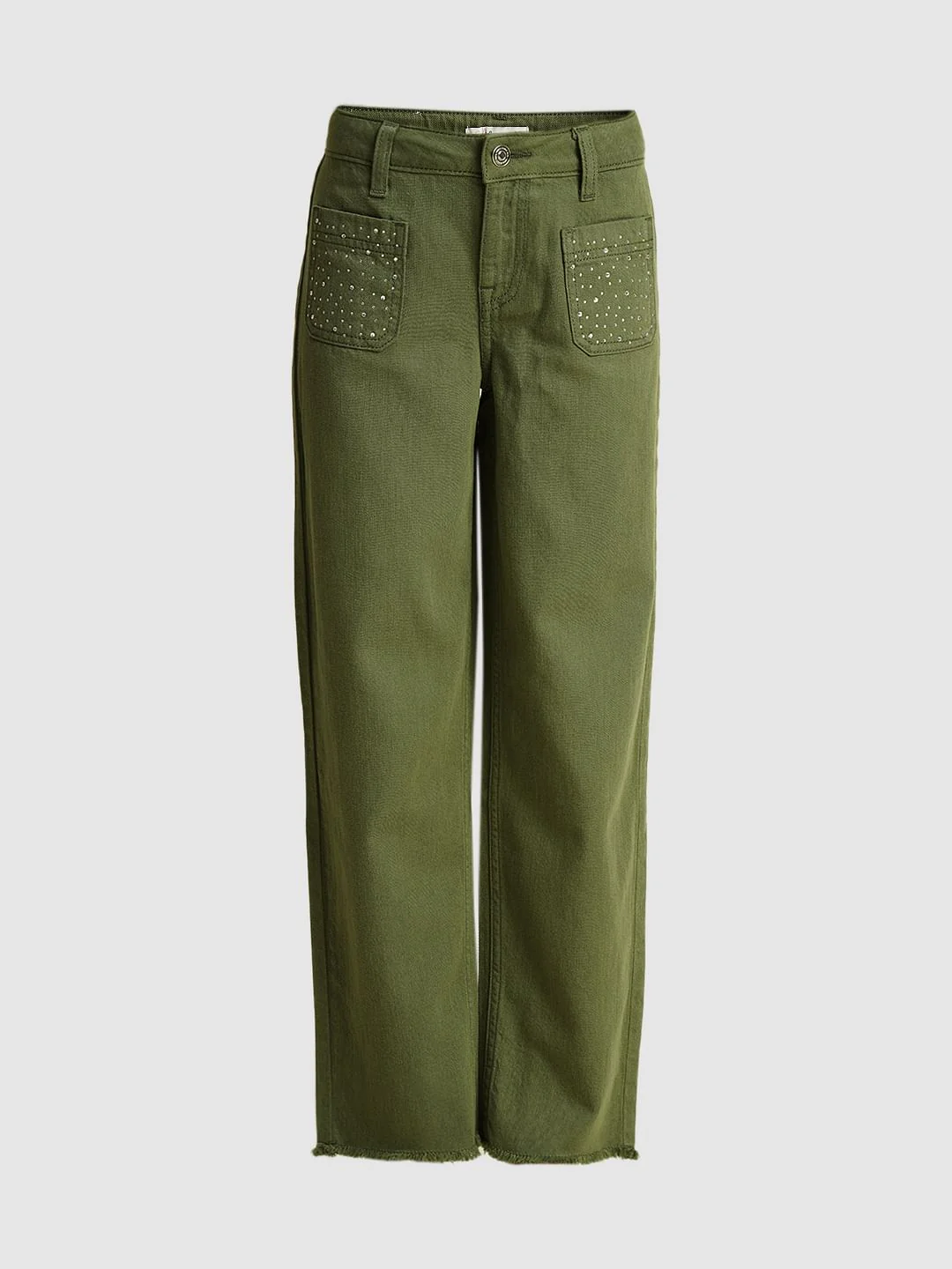 Girls Green Embellished Wide Leg Jeans - Image 5