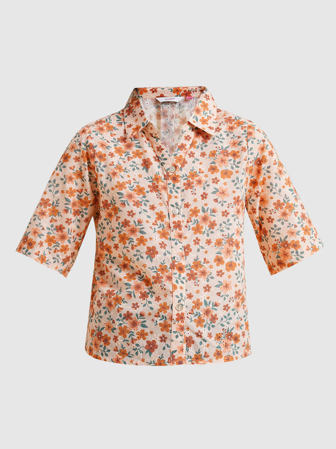 Girls Orange Floral Cotton Shirt - Image 6
