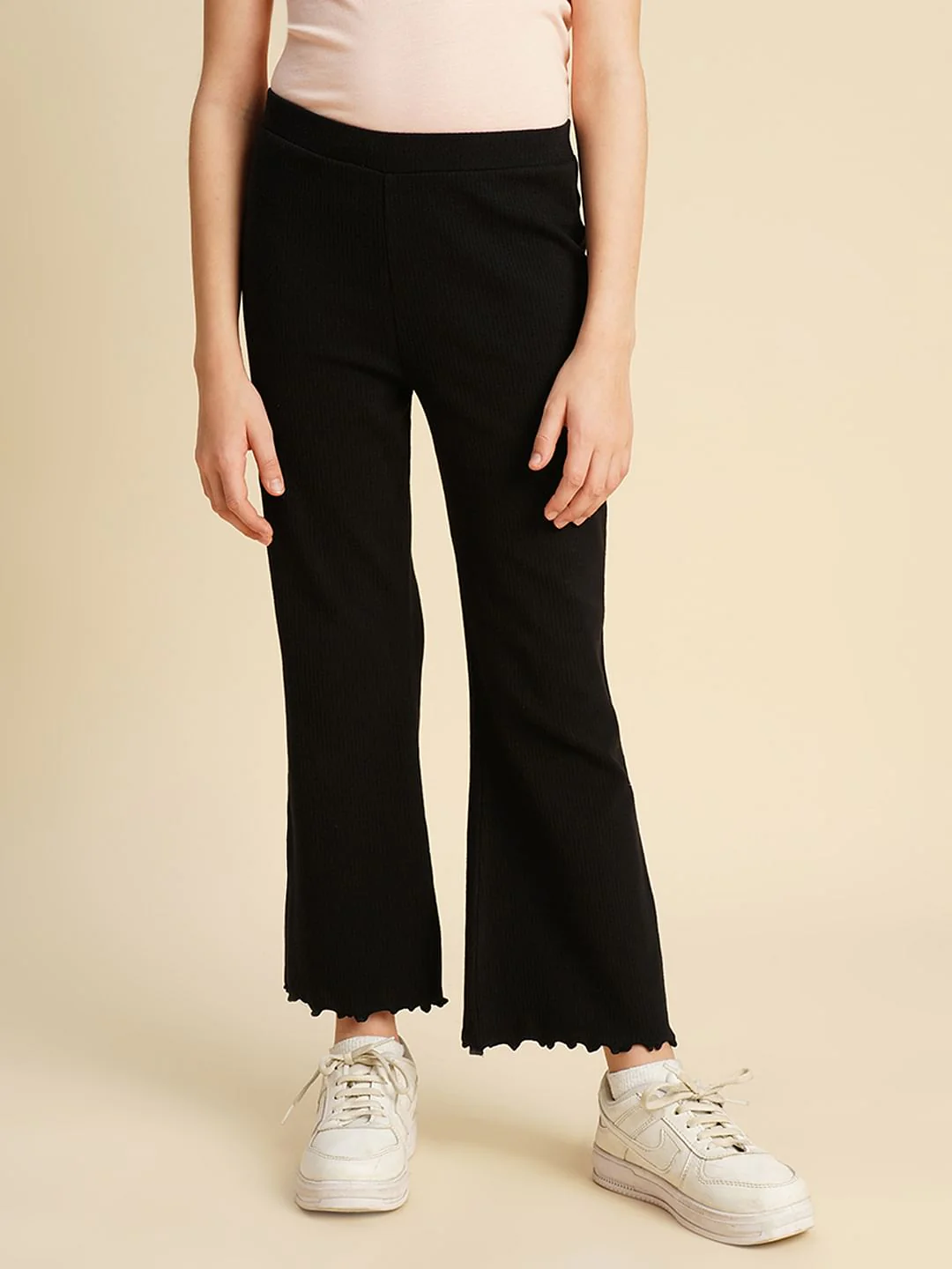 Girls Black Ribbed Bootcut Leggings - Image 2