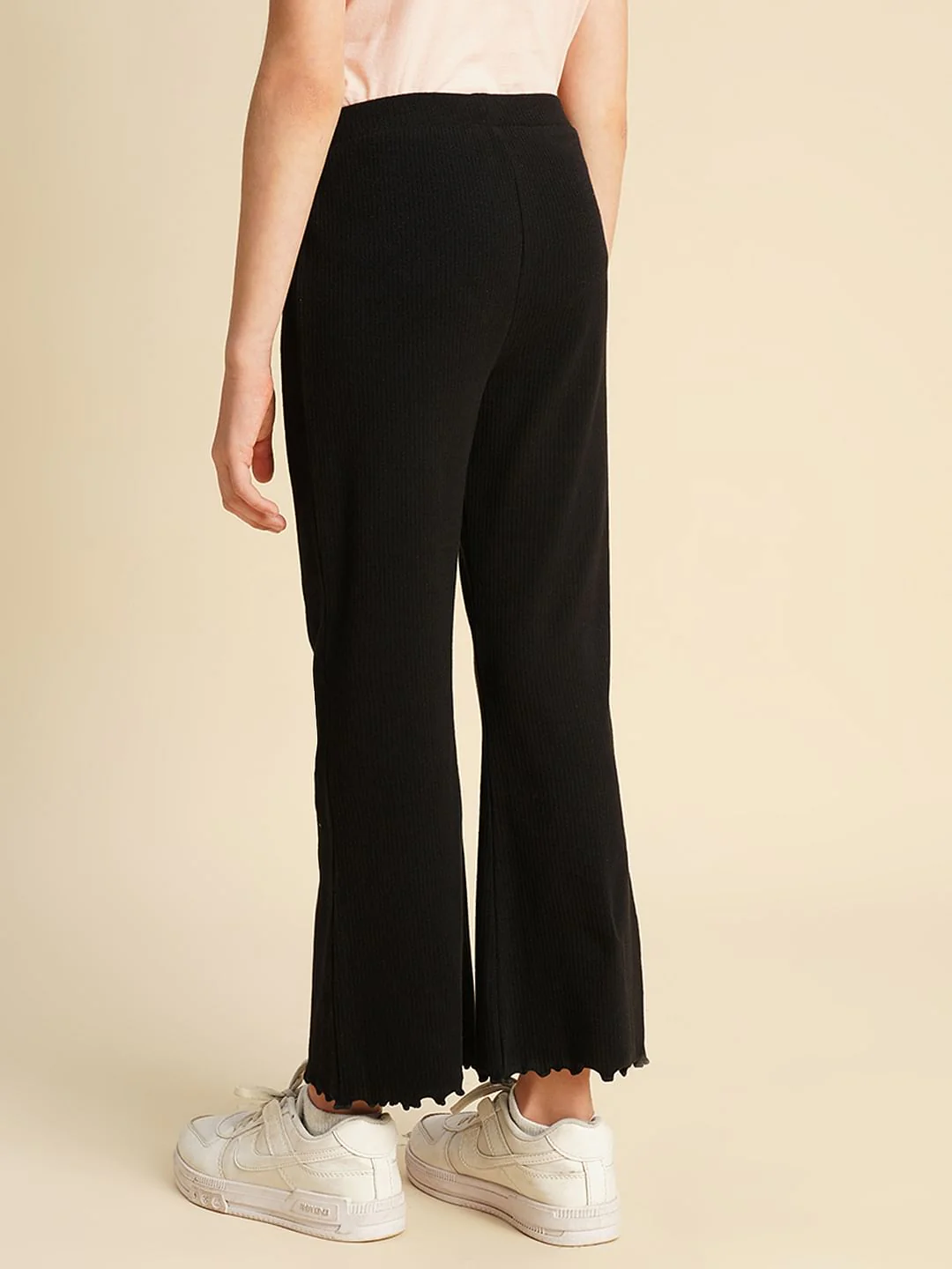 Girls Black Ribbed Bootcut Leggings - Image 3