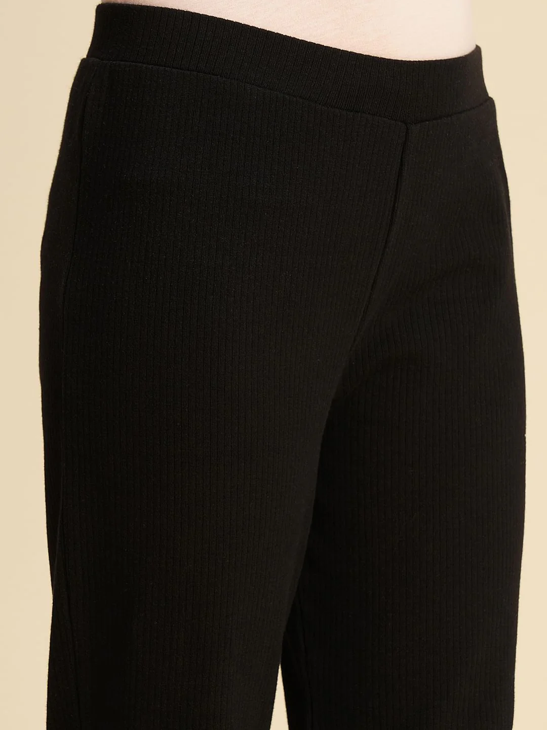 Girls Black Ribbed Bootcut Leggings - Image 4