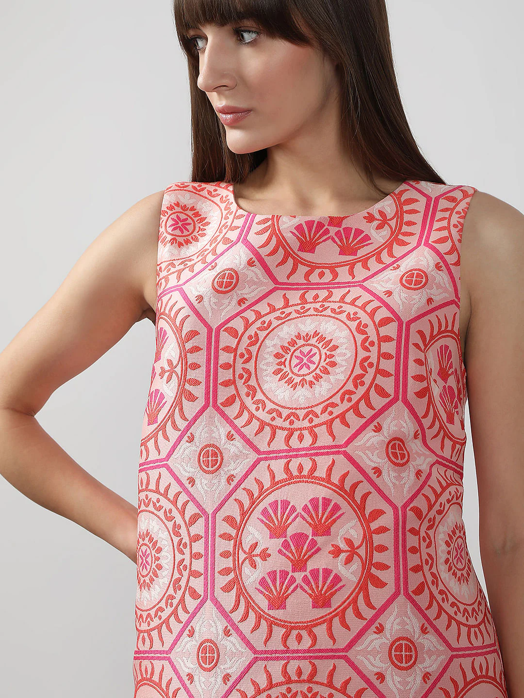 Pink Printed Boxy Fit Mini Dress - Image 6