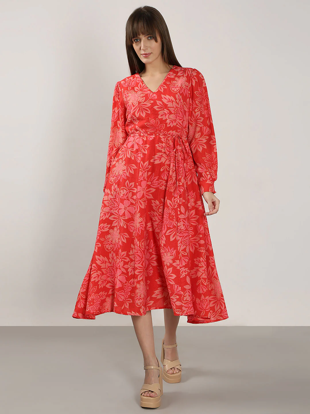 Red Printed Midi Dress - Image 2