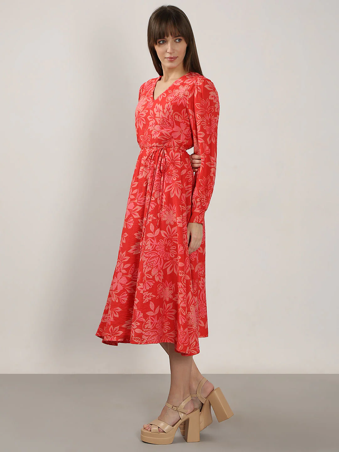 Red Printed Midi Dress - Image 3