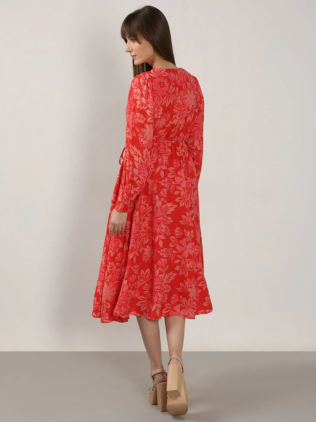 Red Printed Midi Dress - Image 4