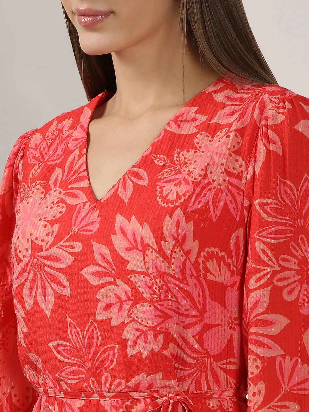 Red Printed Midi Dress - Image 6