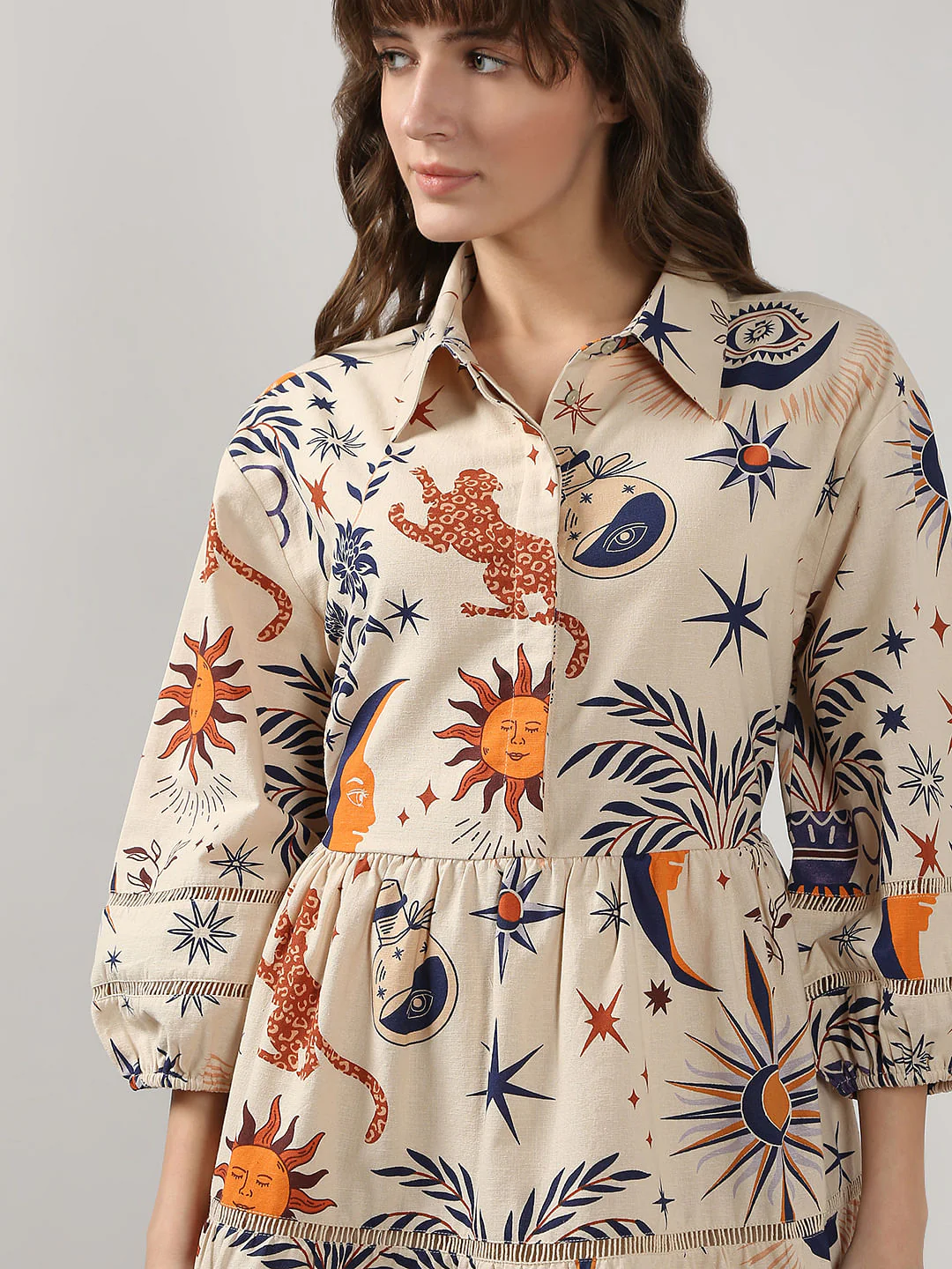 Ecru Printed Shirt Dress - Image 6