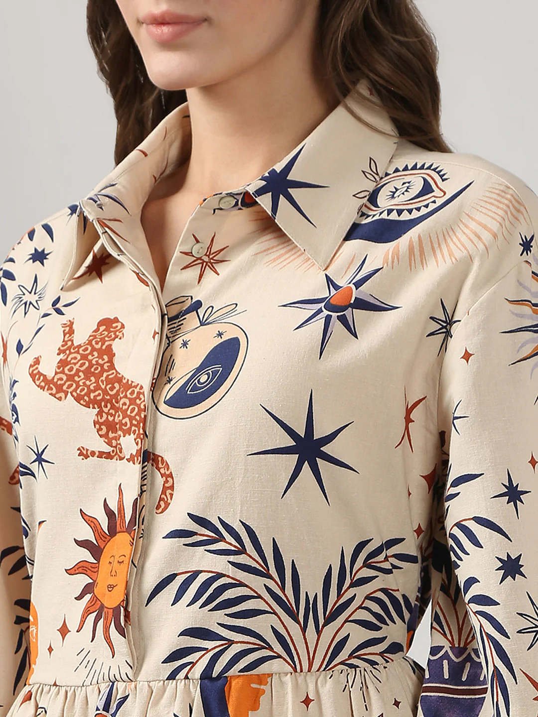 Ecru Printed Shirt Dress - Image 8