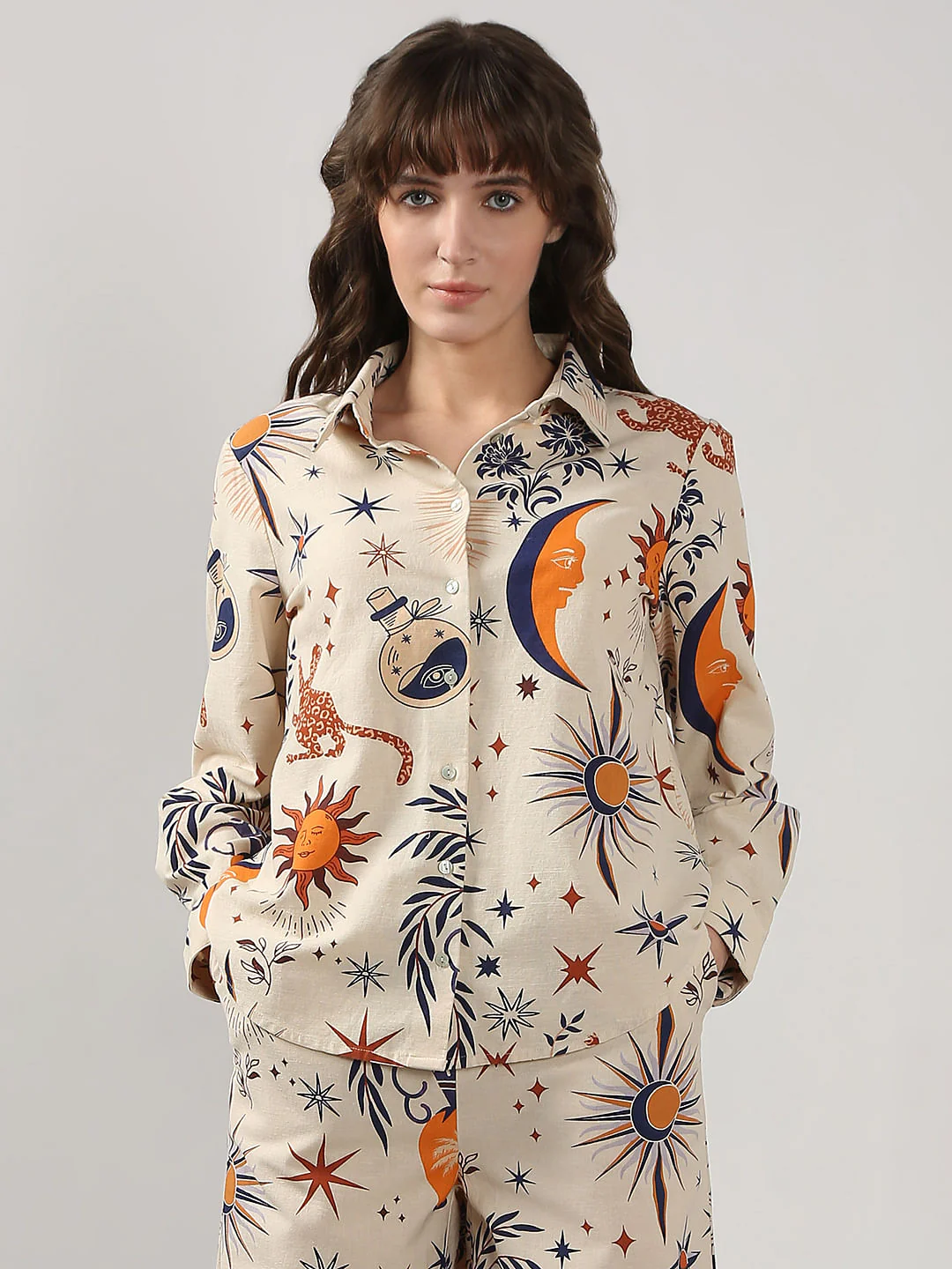 Ecru Printed Co-Ord Set Shirt - Image 2