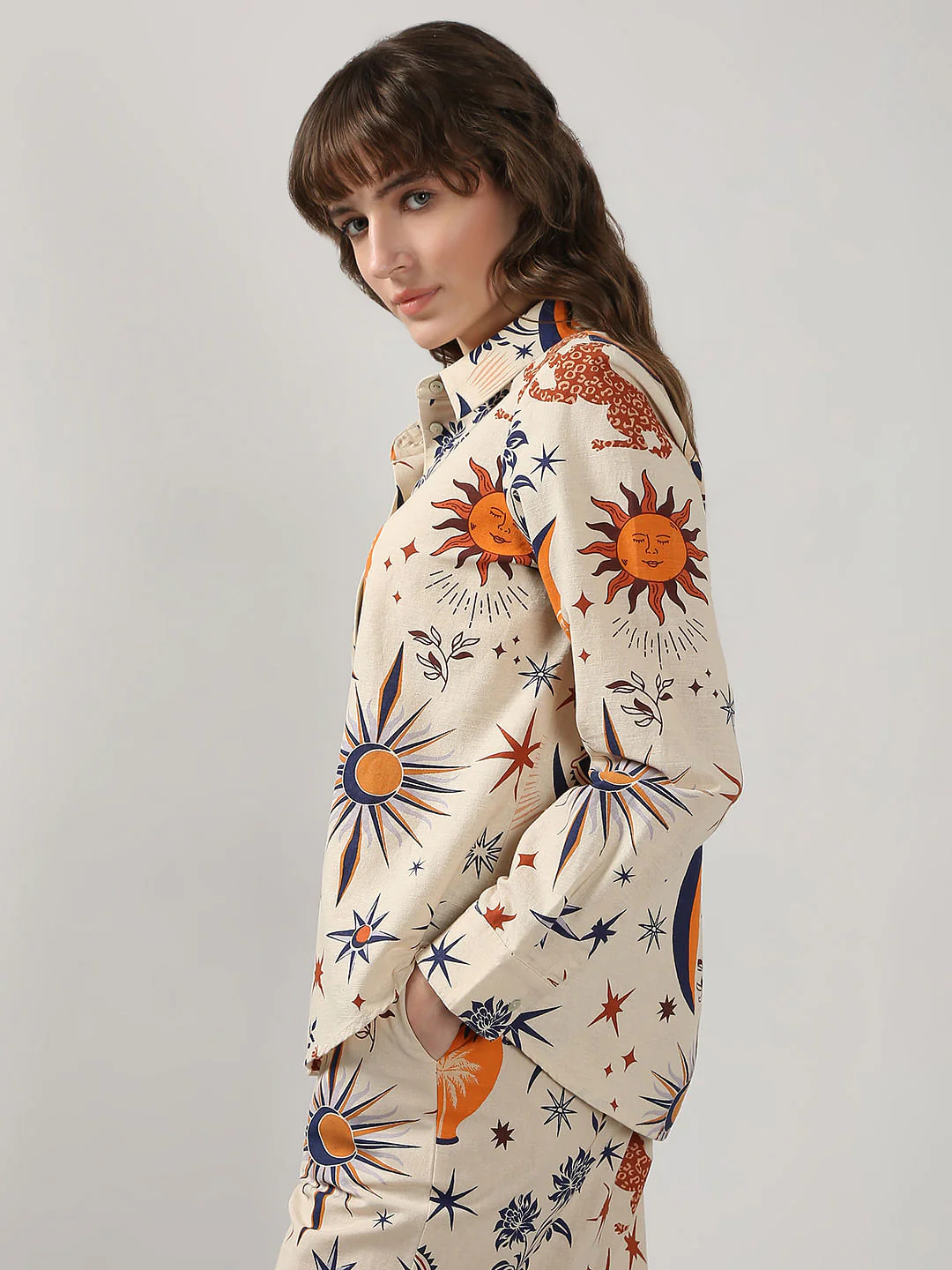 Ecru Printed Co-Ord Set Shirt - Image 3