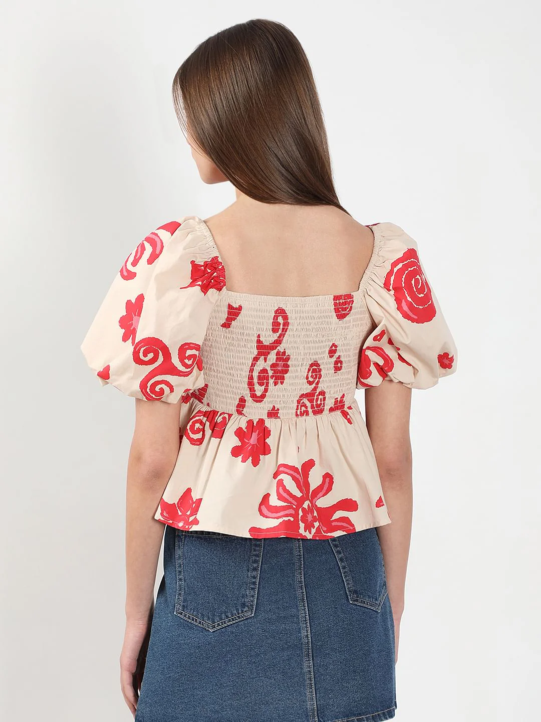 Beige Printed Balloon Sleeves Top - Image 4