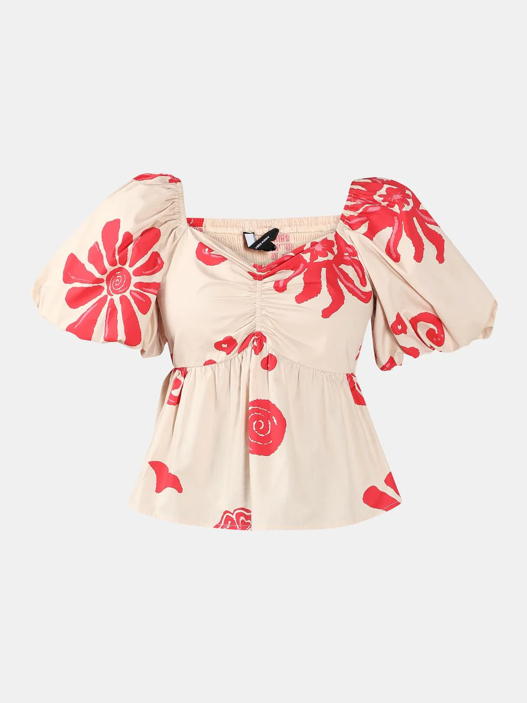 Beige Printed Balloon Sleeves Top - Image 7
