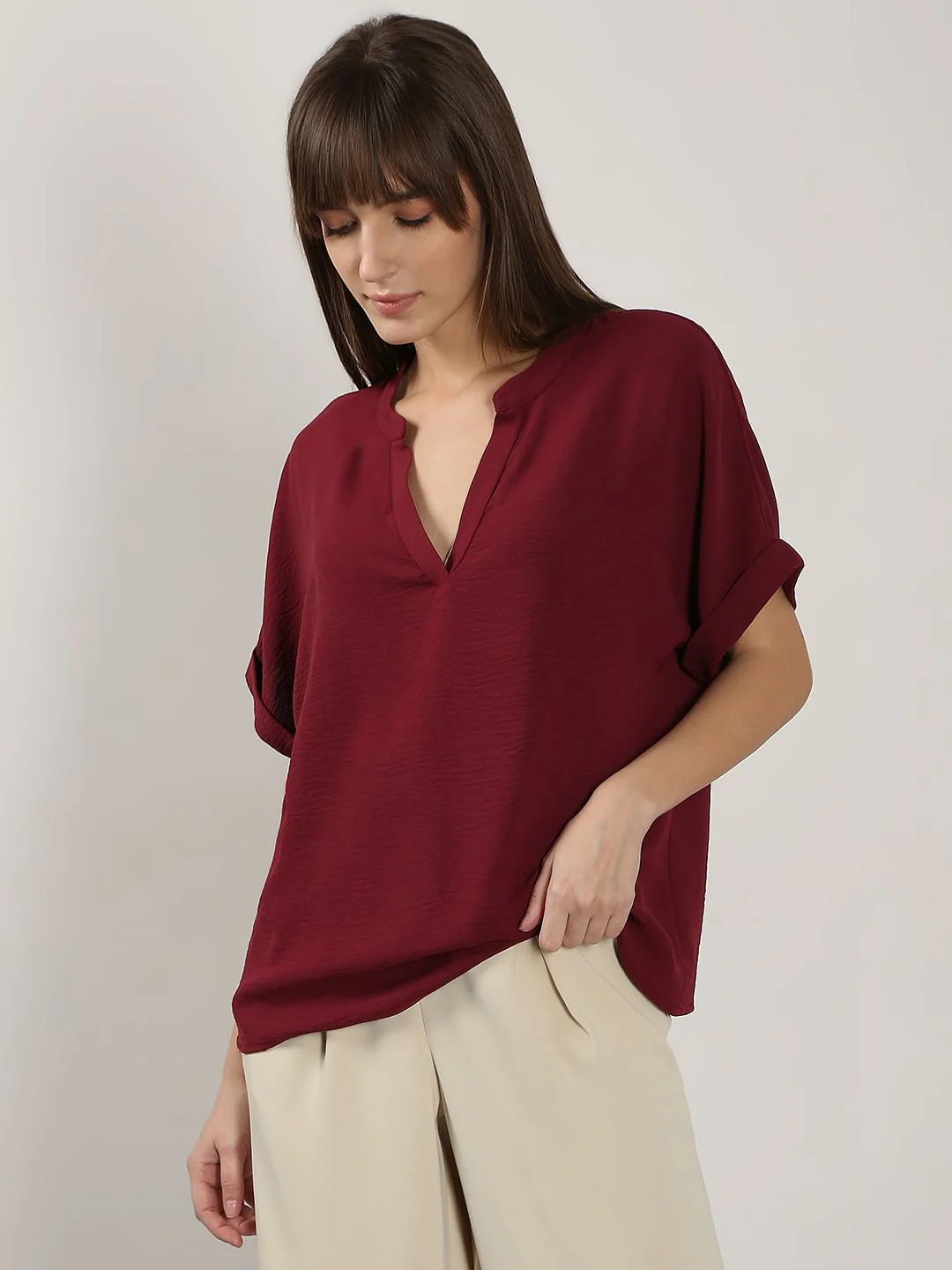 Maroon V Neck Top - Image 2