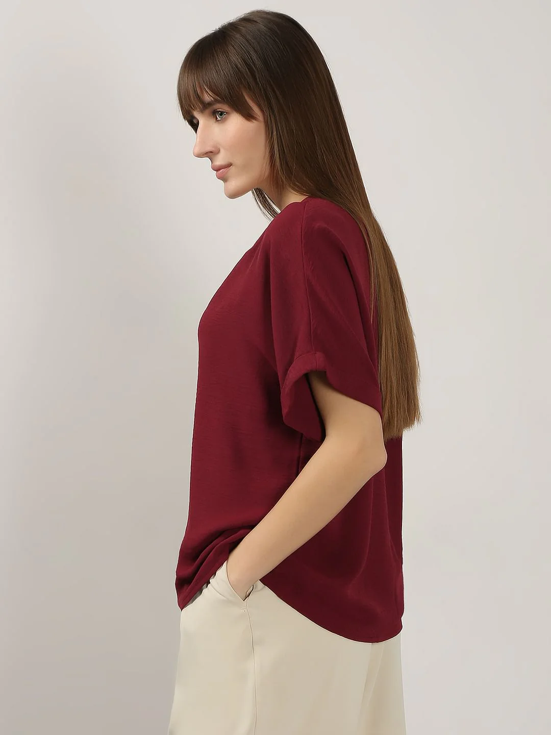Maroon V Neck Top - Image 3
