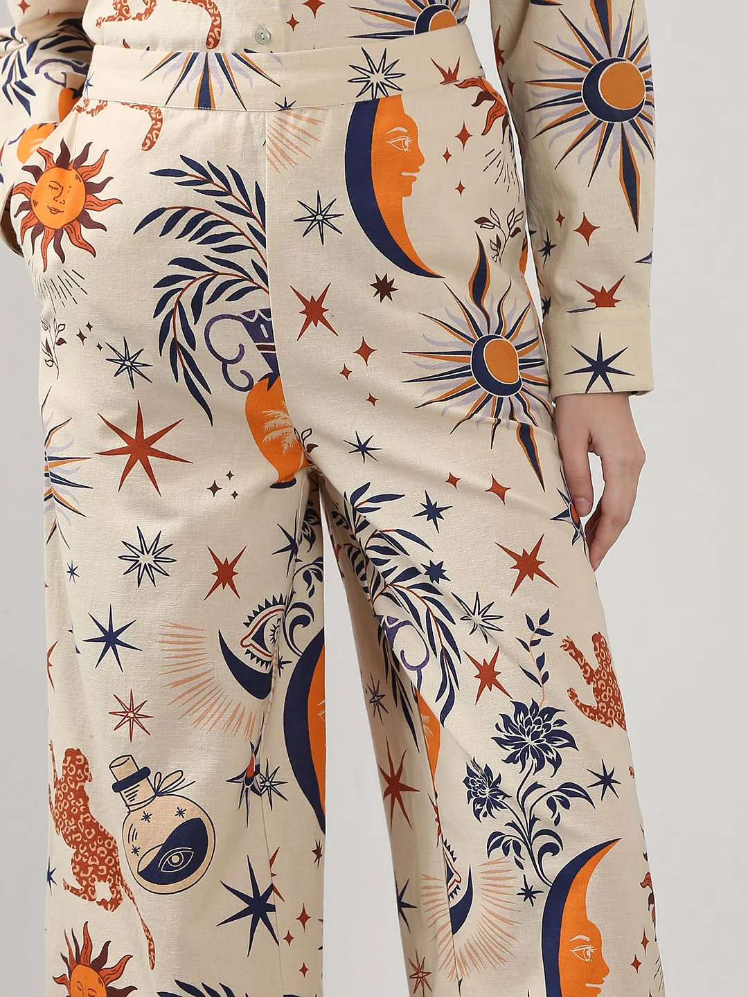 Beige Printed Co-Ord Set Flared Pants - Image 6