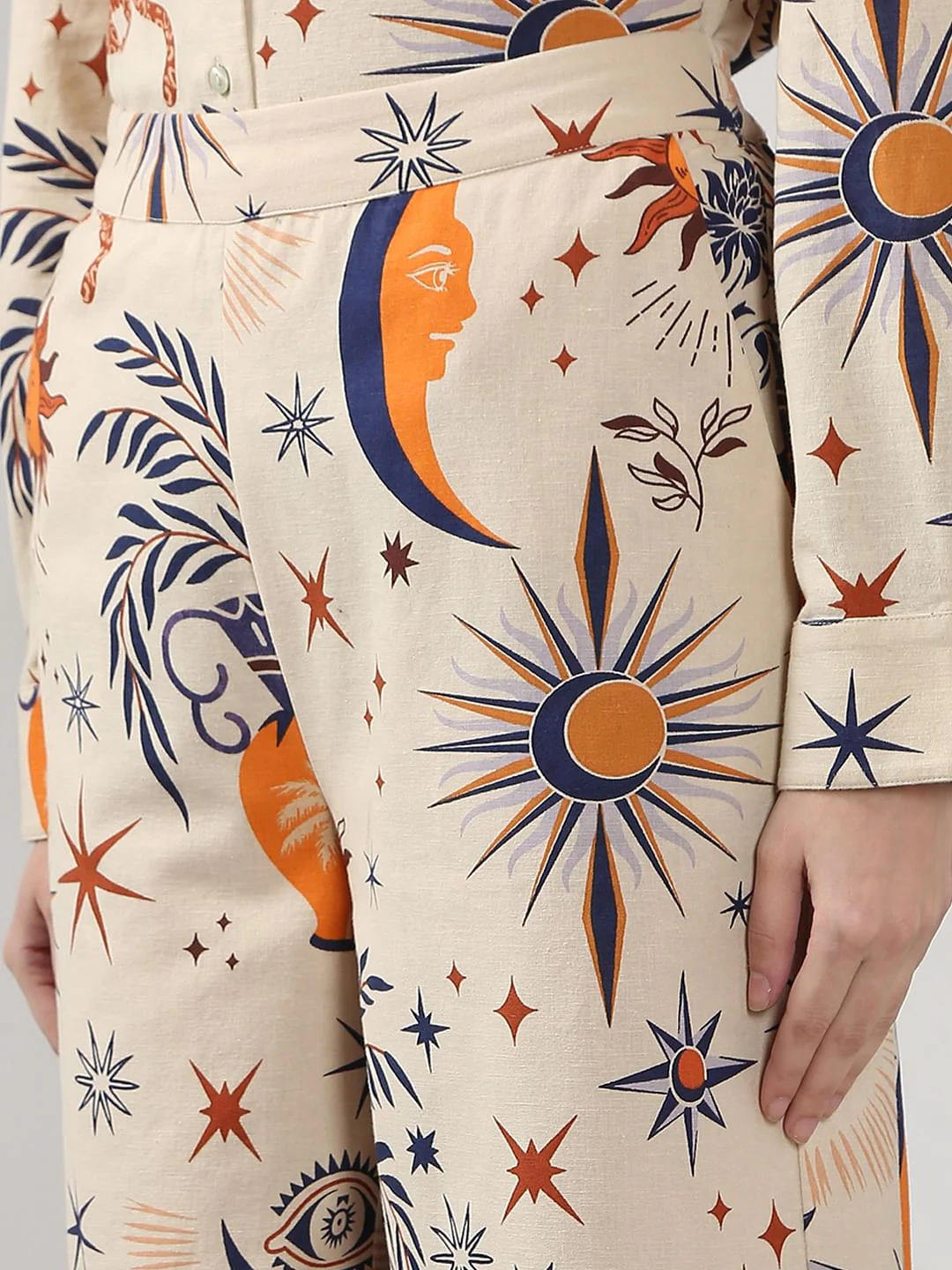 Beige Printed Co-Ord Set Flared Pants - Image 8