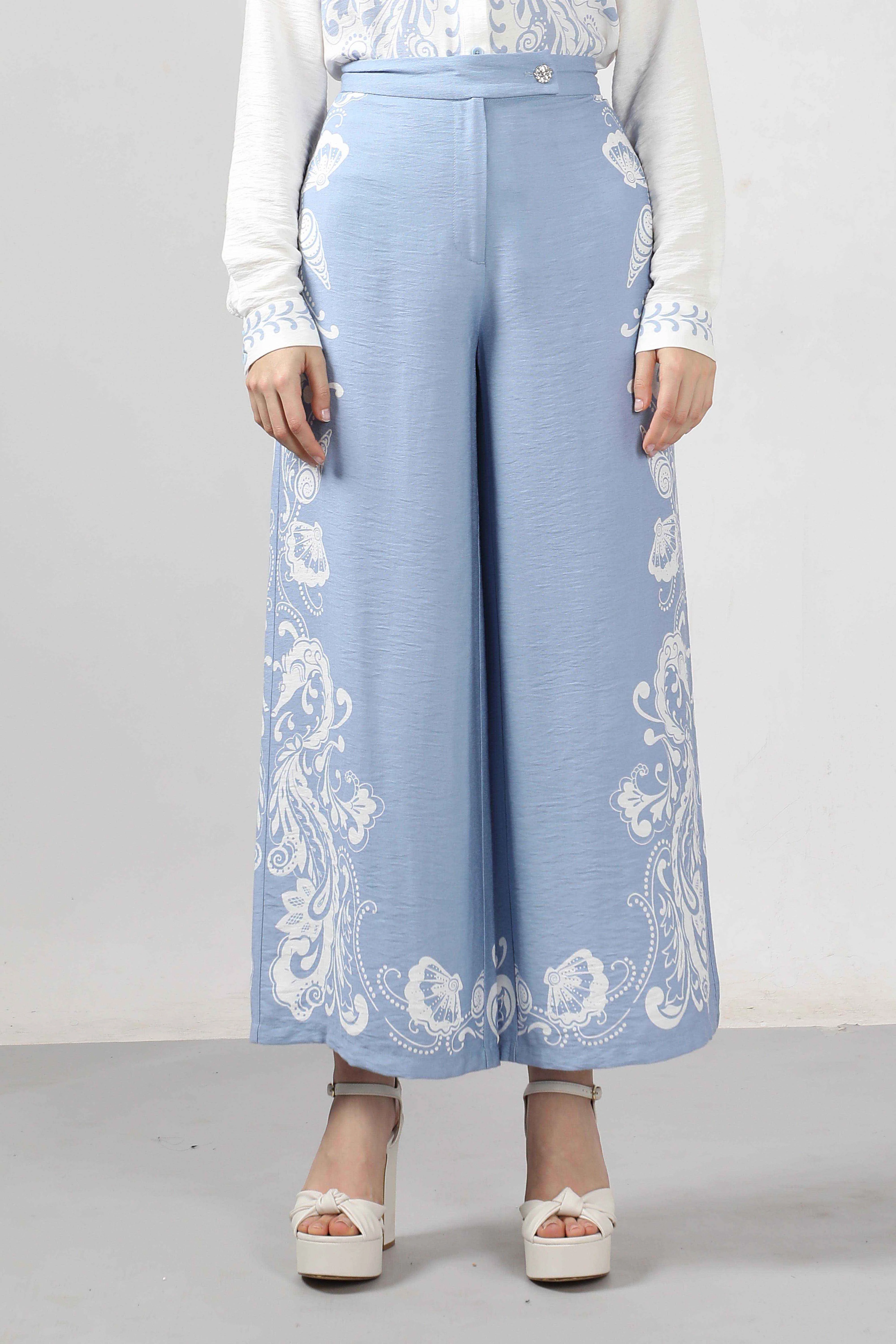 Vero Moda Blue Printed Wide Leg Pants - Image 9