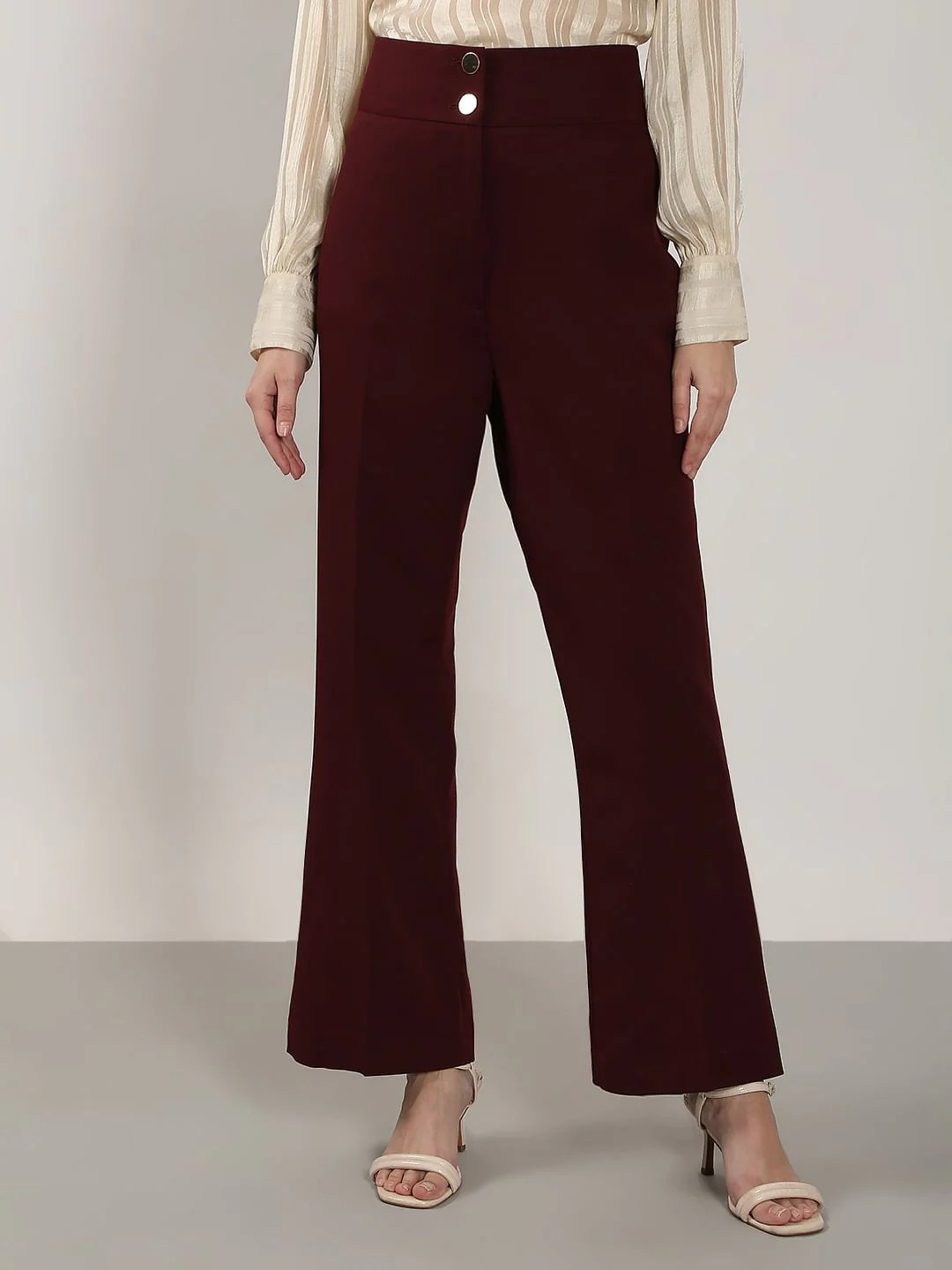 Maroon High Rise Wide Leg Pants - Image 2