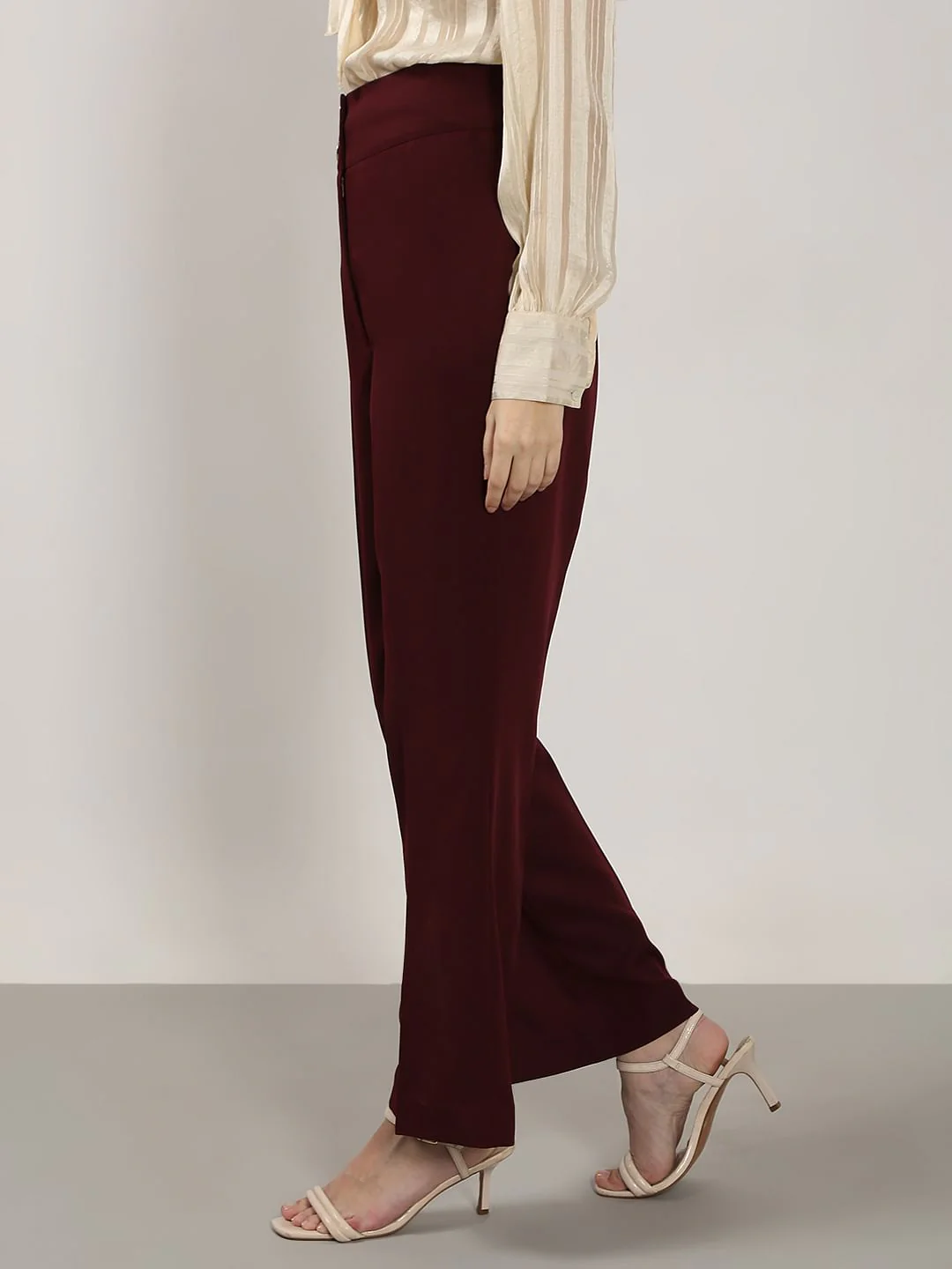 Maroon High Rise Wide Leg Pants - Image 3