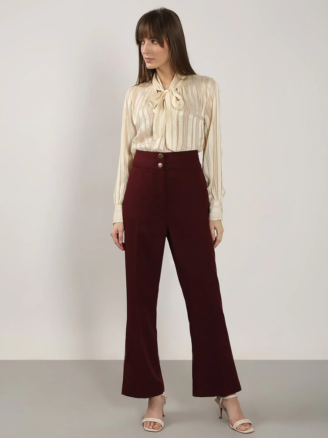 Maroon High Rise Wide Leg Pants - Image 5