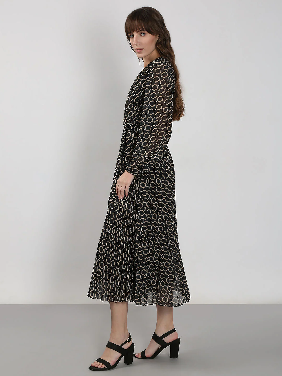 Black Geometric Print Midi Dress - Image 3