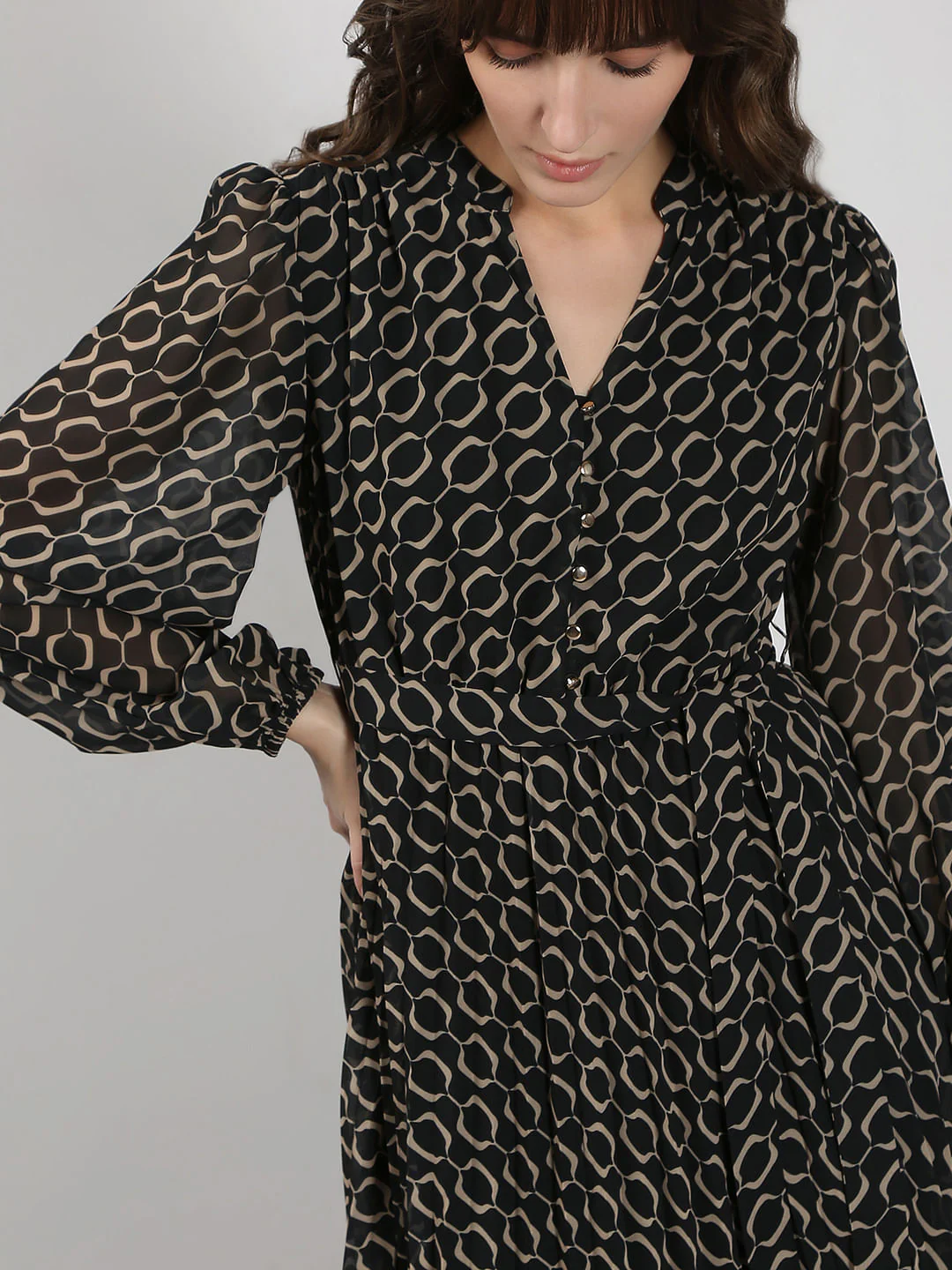 Black Geometric Print Midi Dress - Image 5