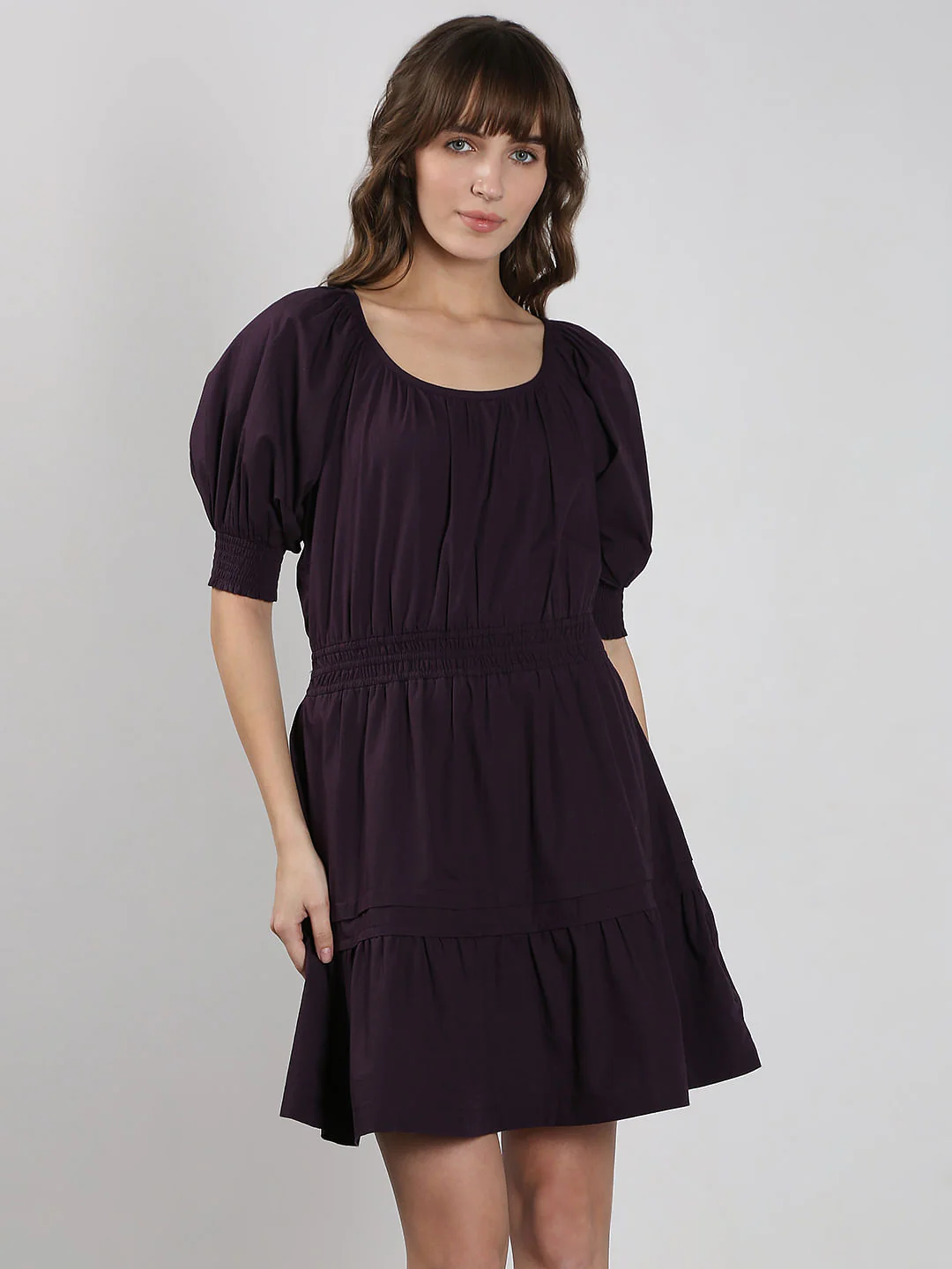 Purple Flared Short Cotton Dress - Image 2