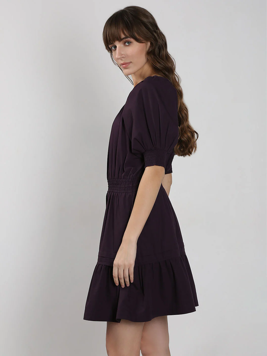 Purple Flared Short Cotton Dress - Image 3