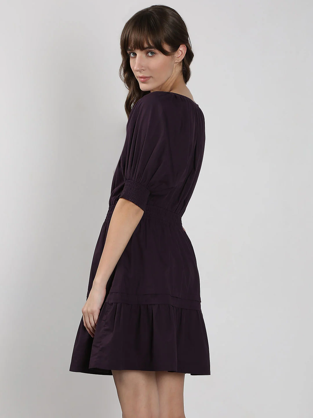 Purple Flared Short Cotton Dress - Image 4