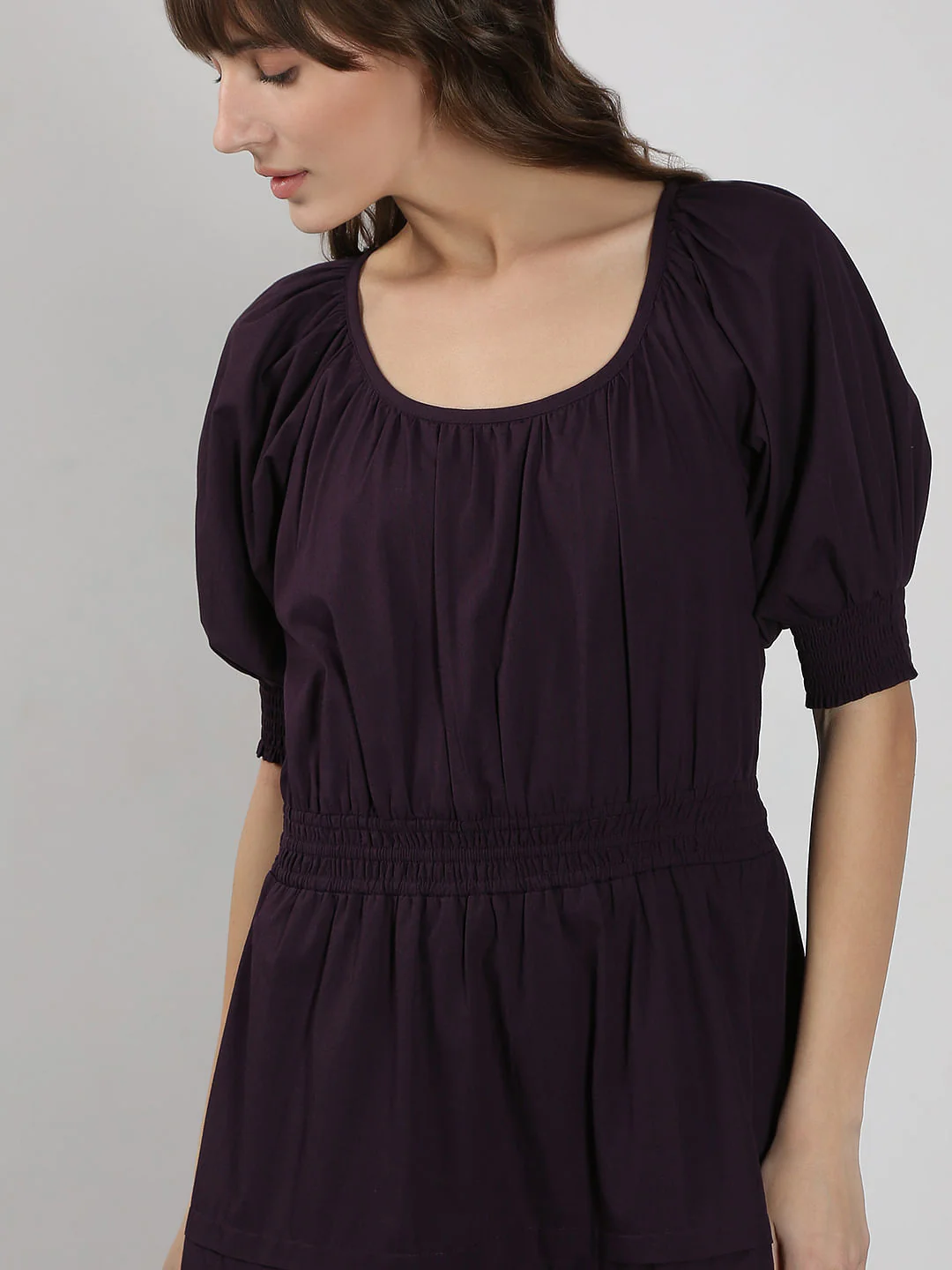 Purple Flared Short Cotton Dress - Image 6