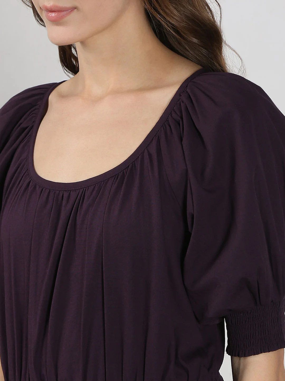 Purple Flared Short Cotton Dress - Image 8