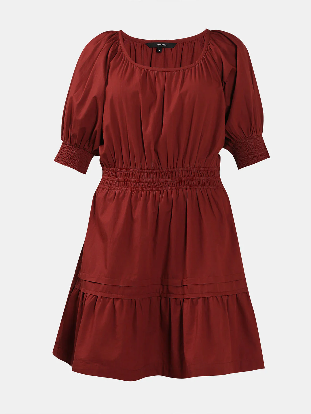 Dark Red Flared Short Cotton Dress - Image 7