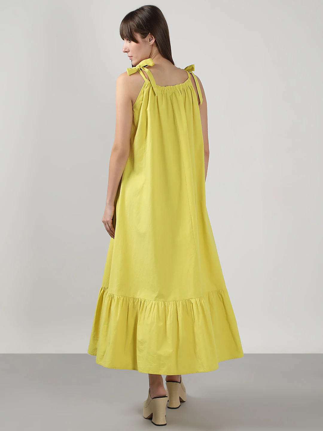 Yellow Flared Cotton Long Dress - Image 4