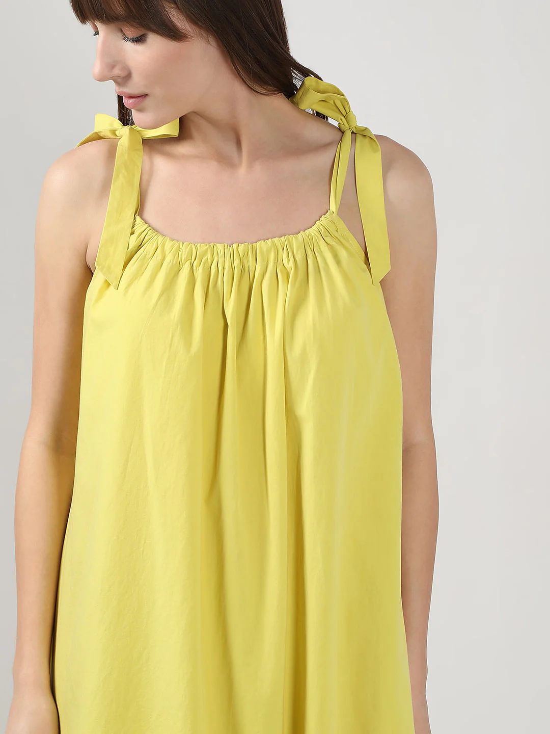 Yellow Flared Cotton Long Dress - Image 5
