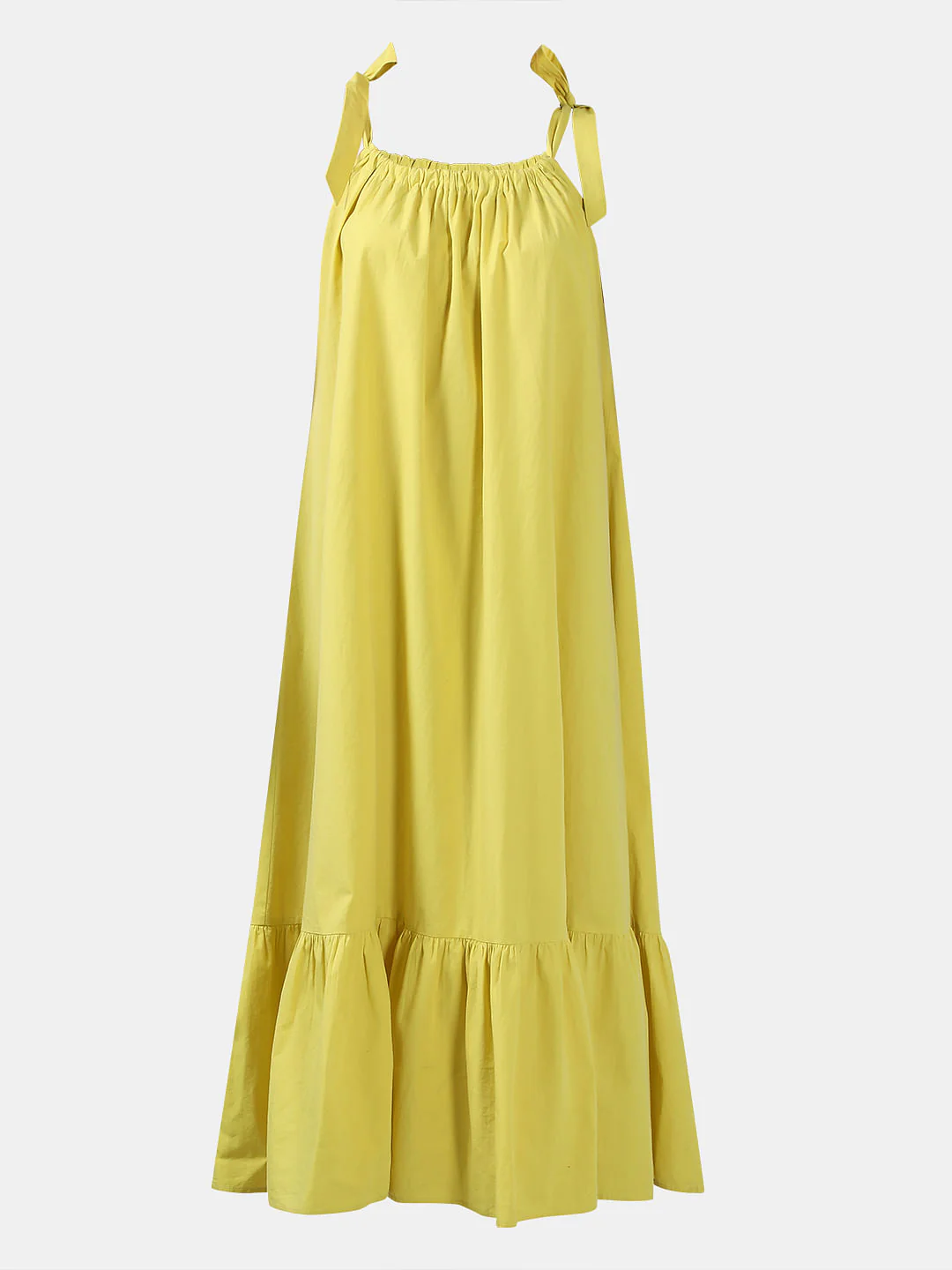 Yellow Flared Cotton Long Dress - Image 7