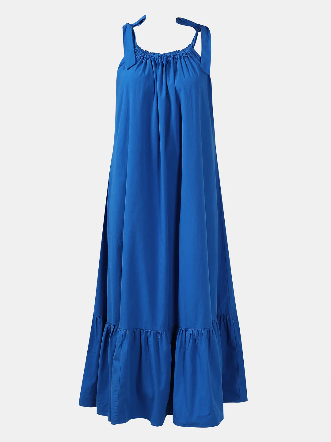 Blue Flared Cotton Long Dress - Image 7