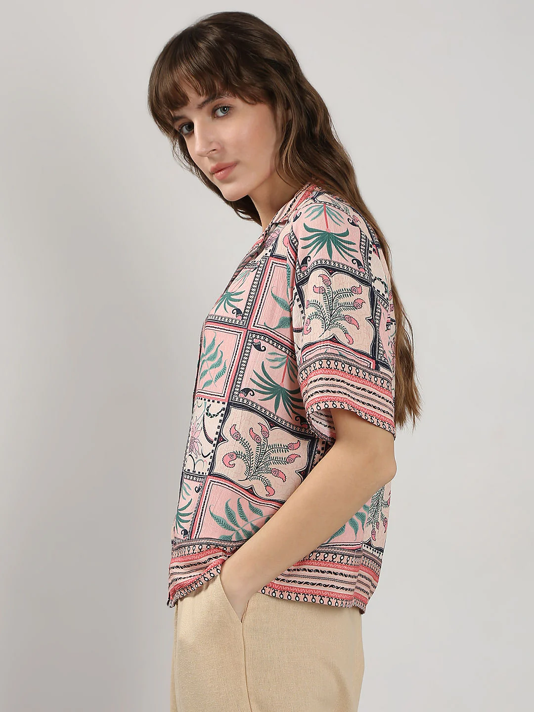 Pink Printed Short Sleeves Shirt - Image 3