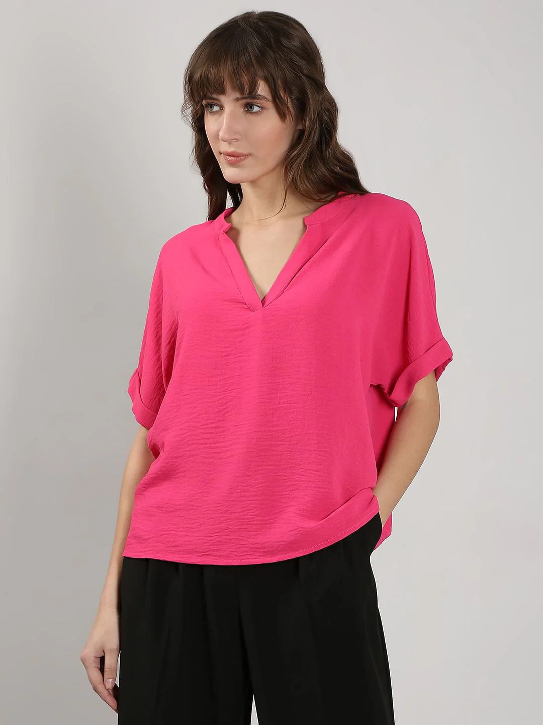 Dark Pink V Neck Top - Image 2
