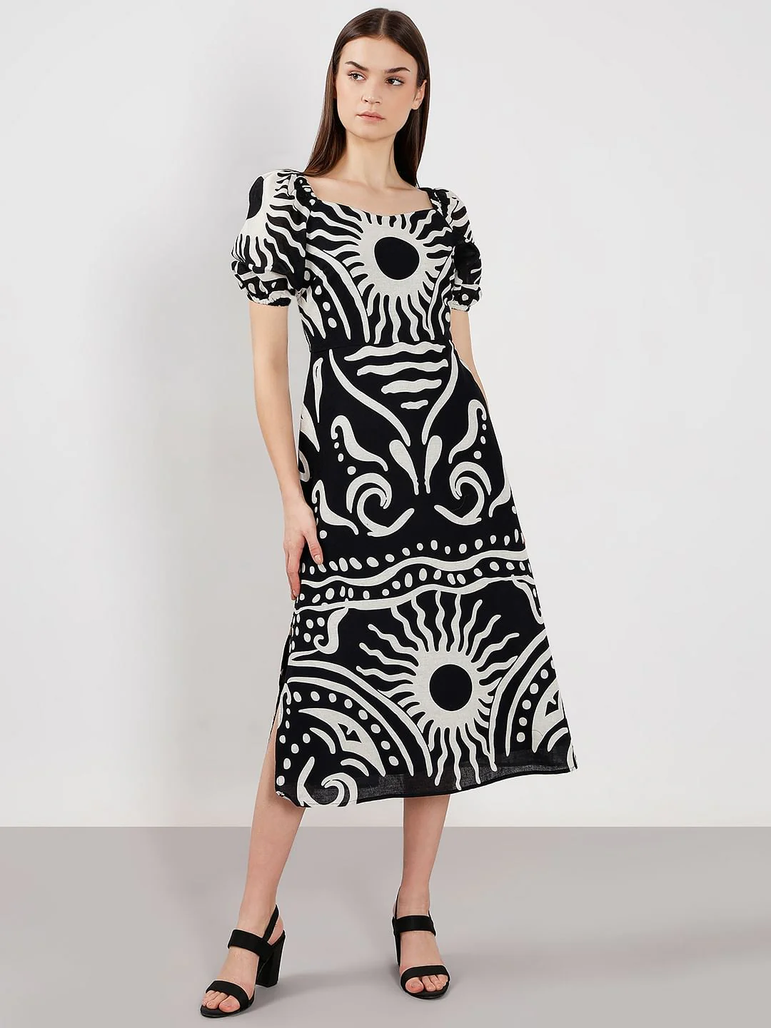 Black & White Printed Midi Dress - Image 2