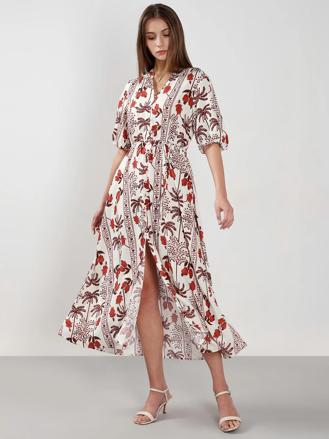 Vero Moda Ecru Printed Midi Dress - Image 2