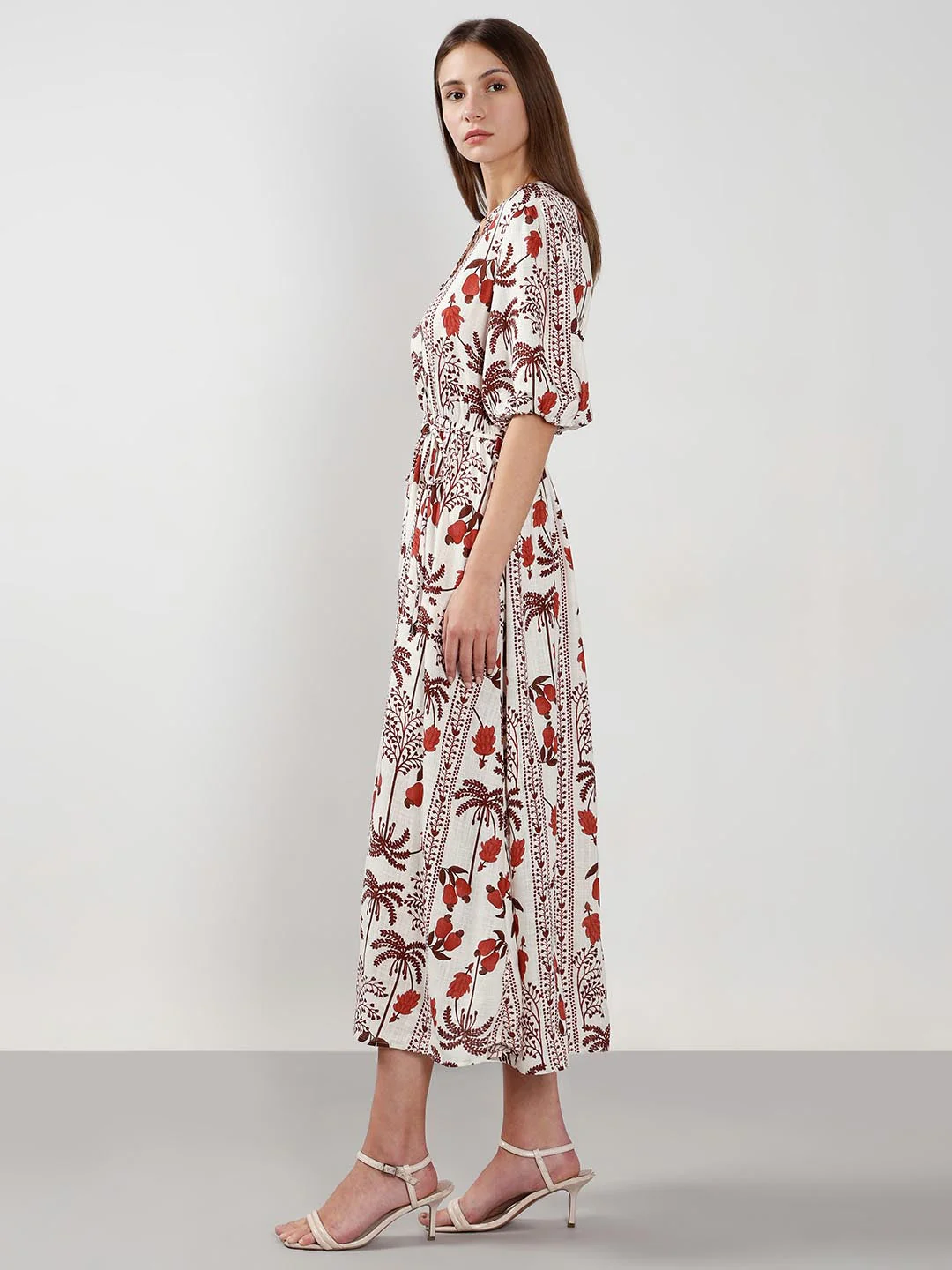 Vero Moda Ecru Printed Midi Dress - Image 3