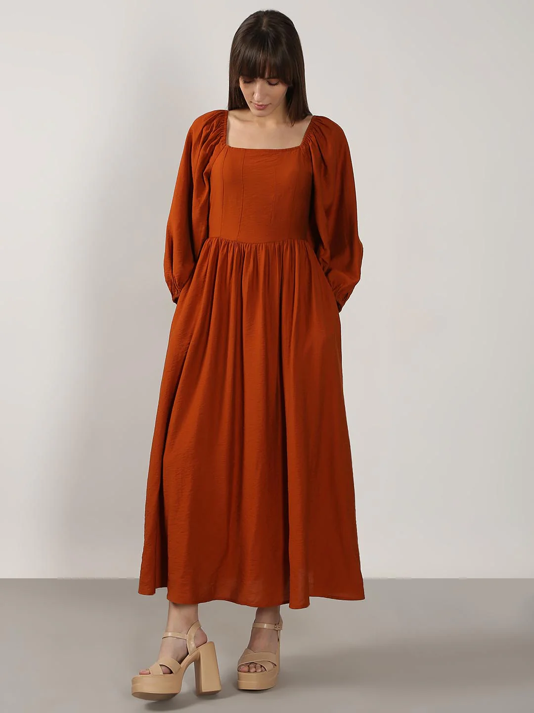 Vero Moda Rust Square Neck Midaxi Dress - Image 2