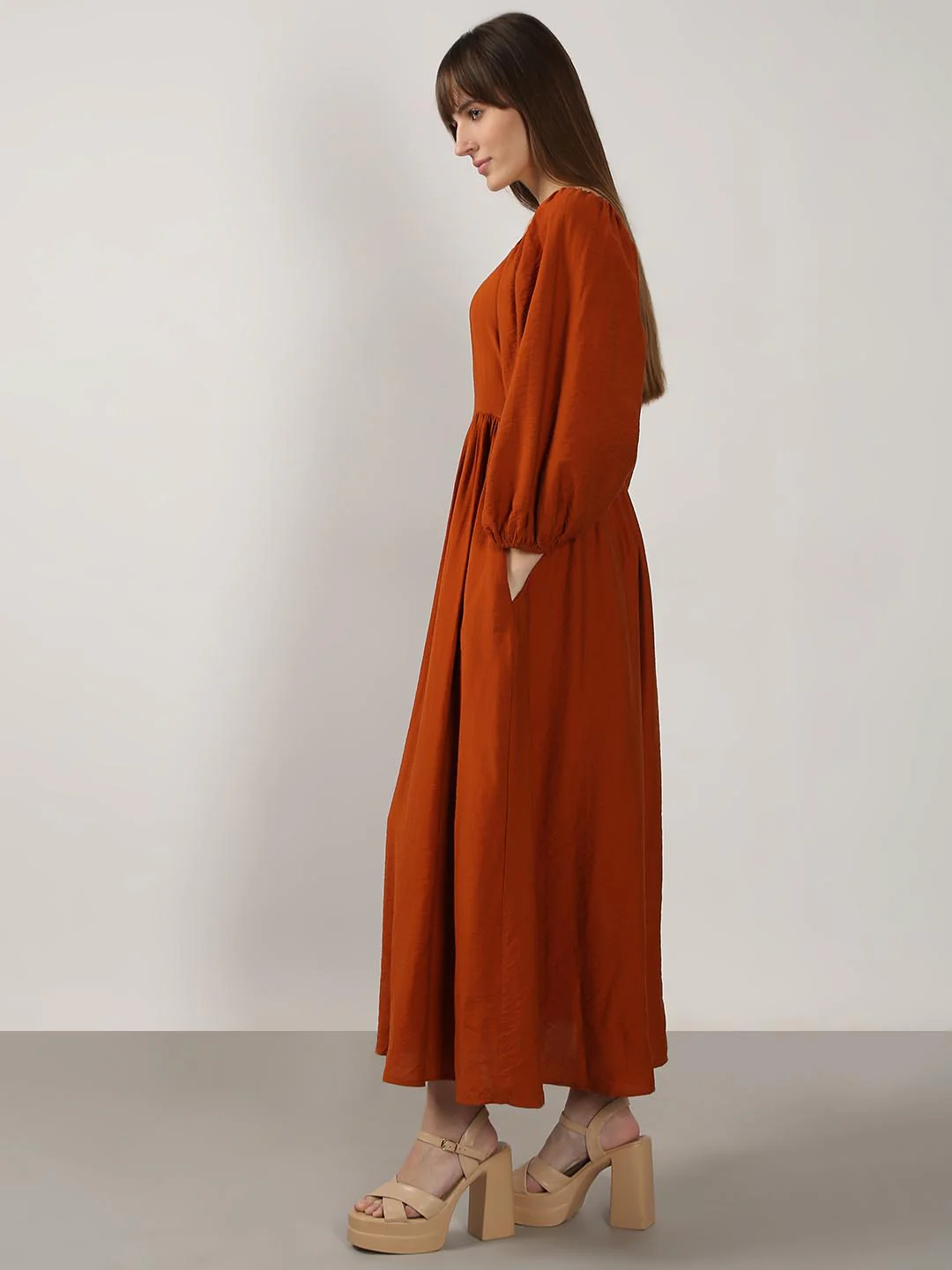 Vero Moda Rust Square Neck Midaxi Dress - Image 3