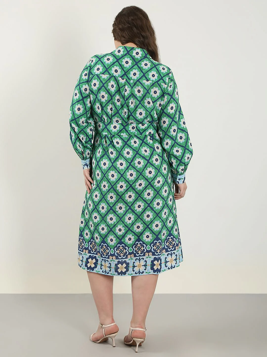 Curve Green Printed Shirt Dress - Image 4