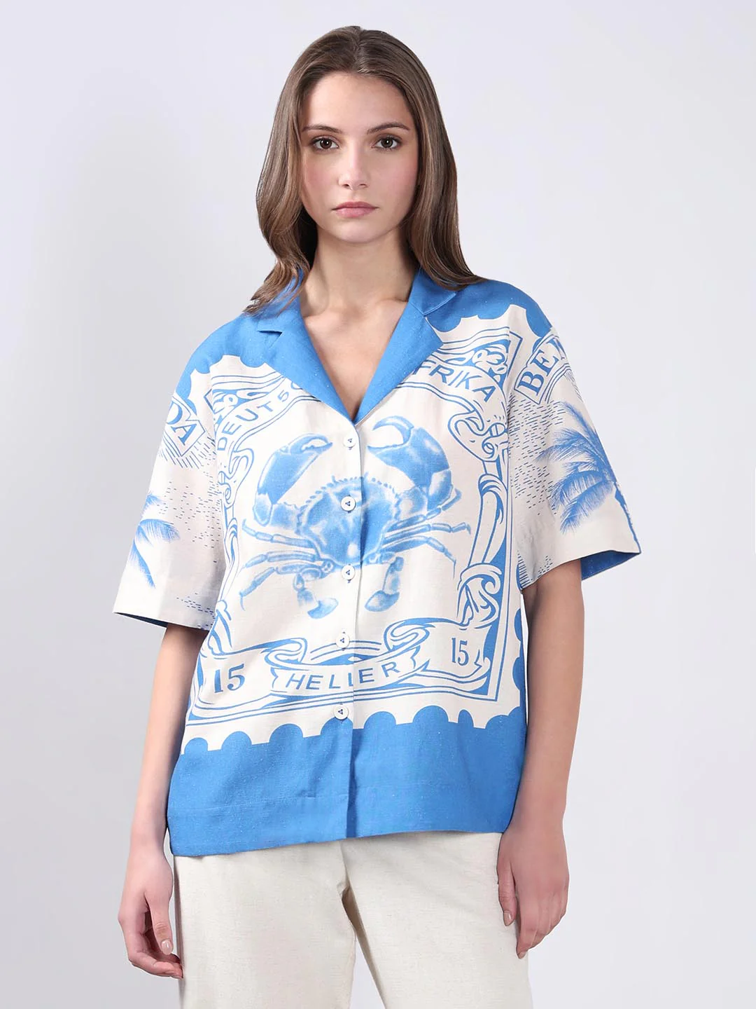 Vero Moda White Printed Cotton-Linen Shirt - Image 2