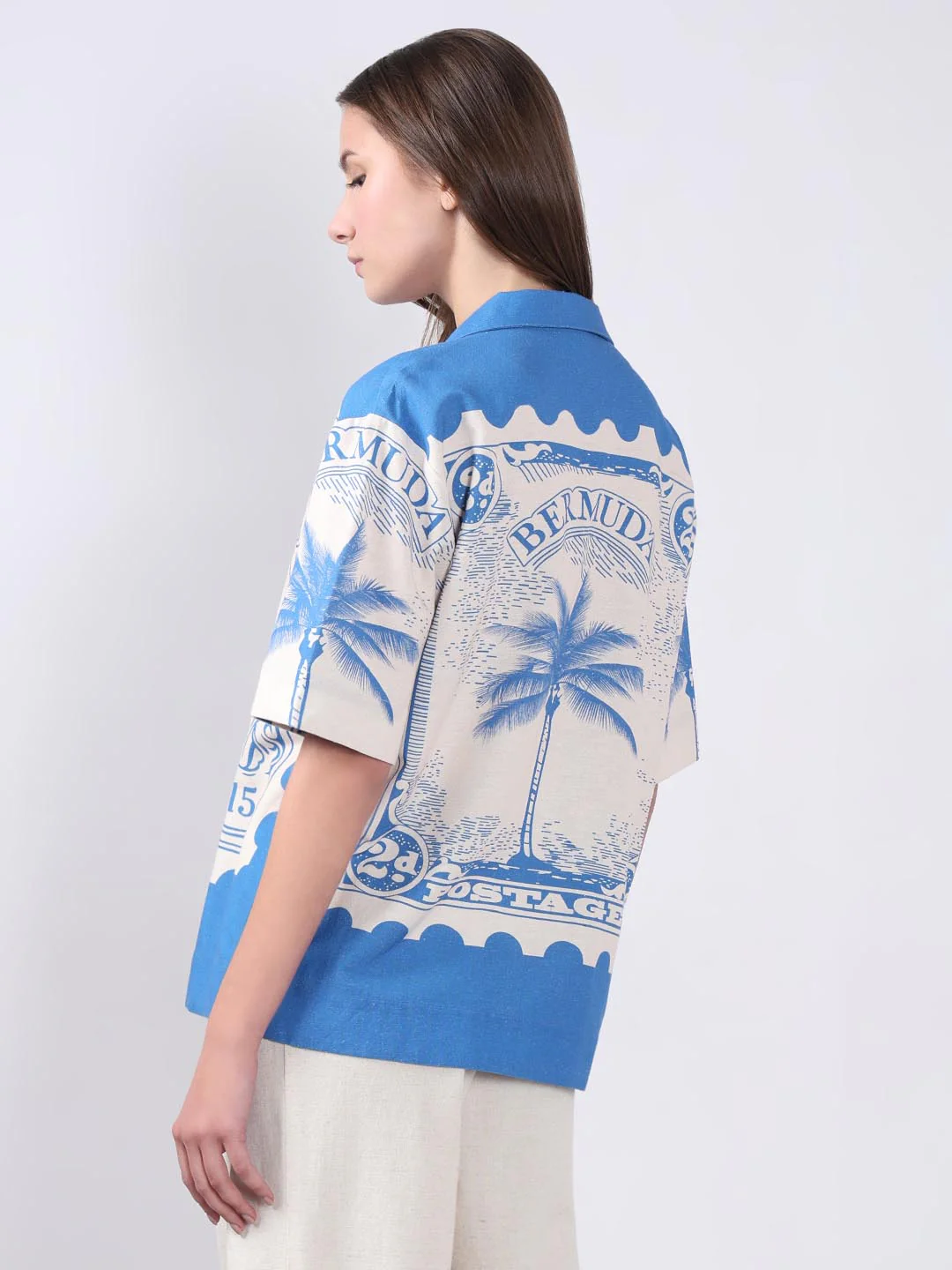 Vero Moda White Printed Cotton-Linen Shirt - Image 3