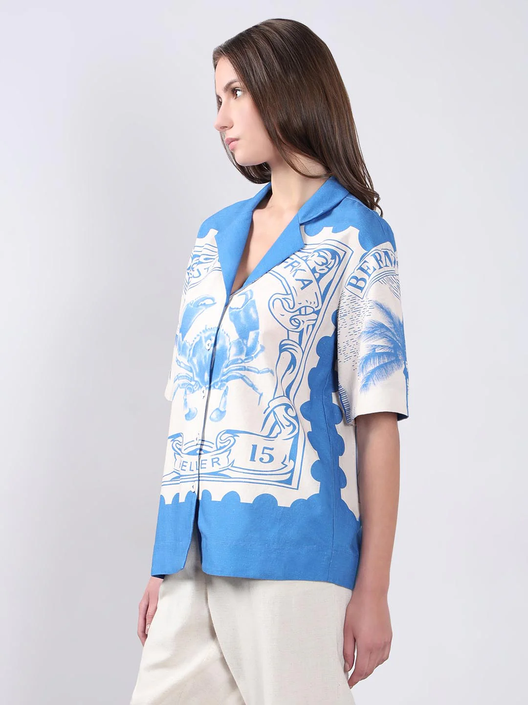 Vero Moda White Printed Cotton-Linen Shirt - Image 4