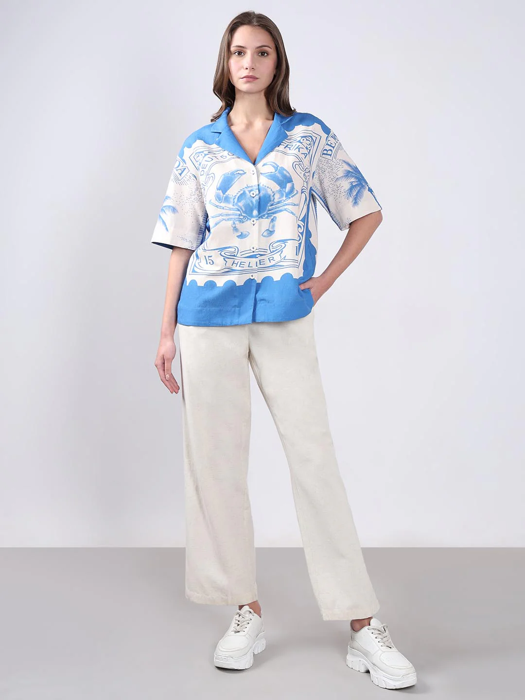 Vero Moda White Printed Cotton-Linen Shirt - Image 5