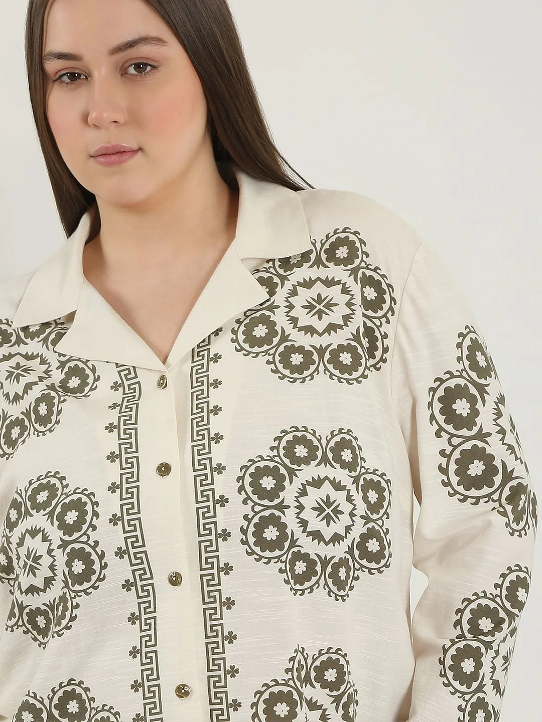 Curve Ecru Printed Co-Ord Set Shirt - Image 6