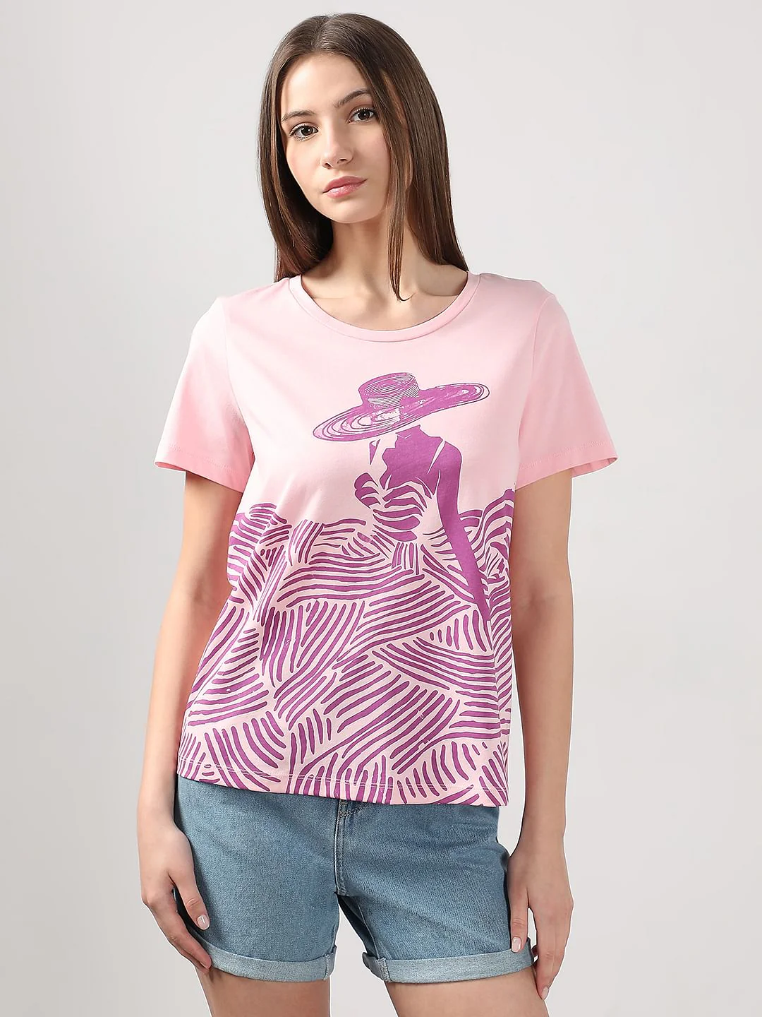 Pink Graphic Print Cotton T-Shirt - Image 2
